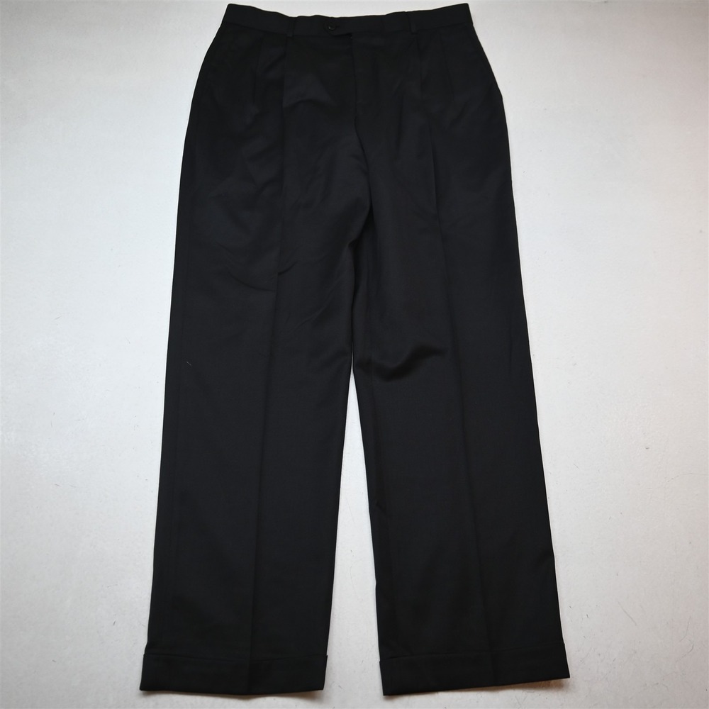 Vtg Y2K 2000s 34x32 Black Wool Cashmere Pleated Cuffed Classic Dress Mens Pants